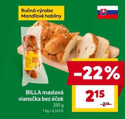 BILLA maslová vianočka bez éčok 350 g
