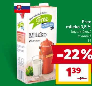 Free mlieko 3,5% bezlaktózové trvanlivé 1l