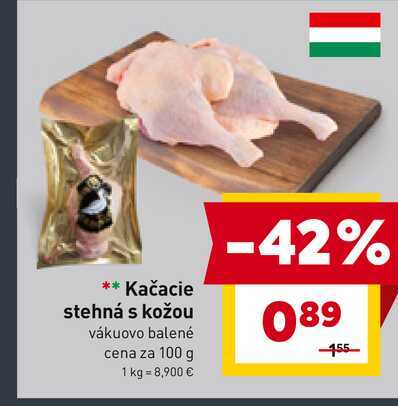 Kačacie stehná s kožou vákuovo balené cena za 100 g