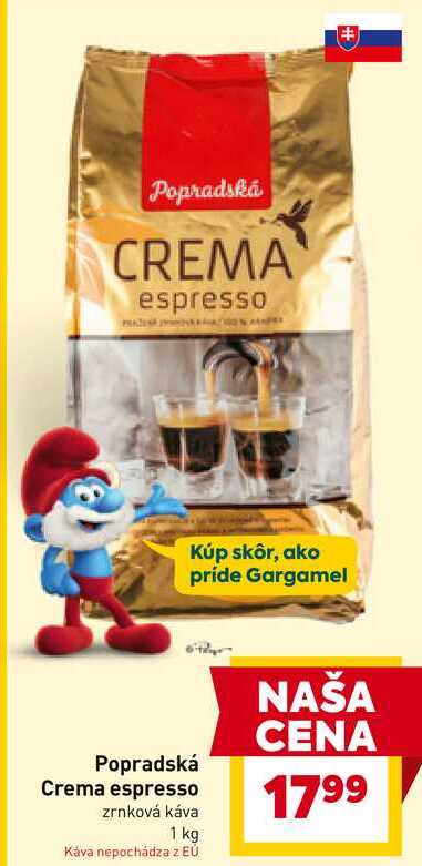 Popradská Crema espresso zrnková káva 1 kg 