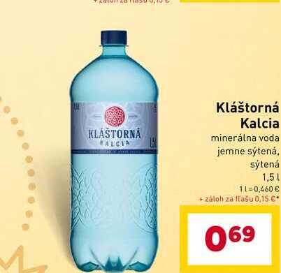 Kláštorná Kalcia minerálna voda jemne sýtená, sýtená 1,5 l