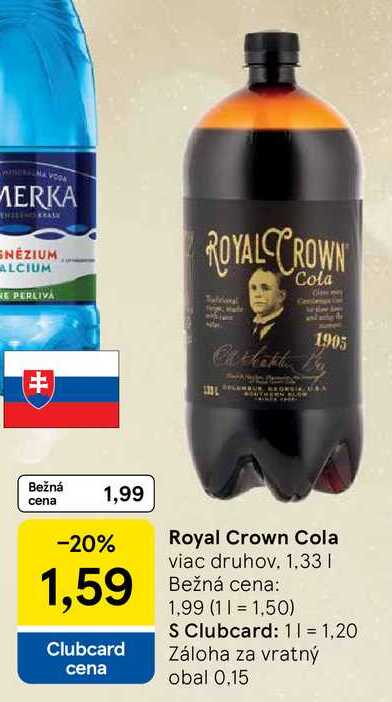 Royal Crown Cola viac druhov 1,33l v akcii