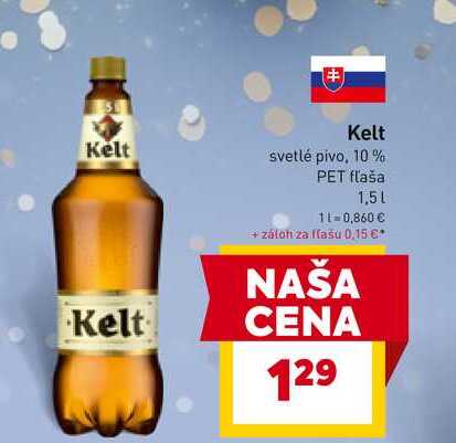 Kelt svetlé pivo, 10% PET fľaša 1,5l v akcii