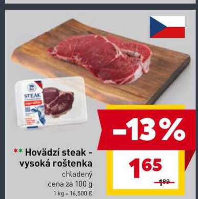 Hovädzí steak - vysoká roštenka chladený cena za 100 g 