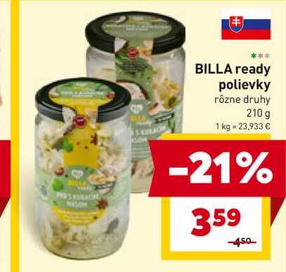 BILLA ready polievky rôzne druhy 210 g 