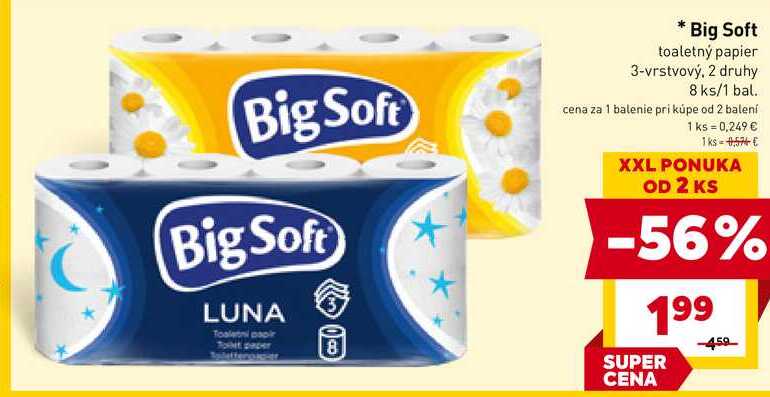Big Soft toaletný papier 3-vrstvový, 2 druhy 8 ks/1 bal. 