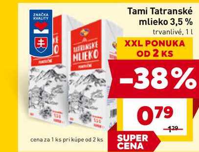 Tatranské mlieko 3,5% trvanlivé, 1L