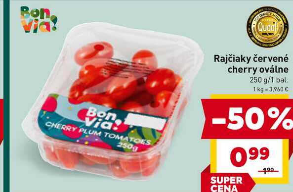 Rajčiaky červené cherry oválne 250 g/1 bal. 