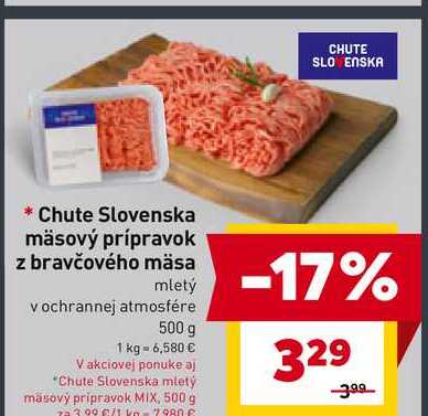 Chute Slovenska mäsový prípravok z bravčového mäsa mletý v ochrannej atmosfére 500 g 