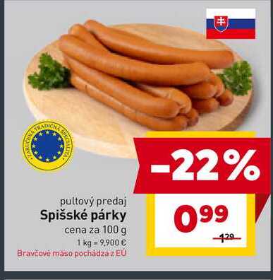 Spišské párky cena za 100 g
