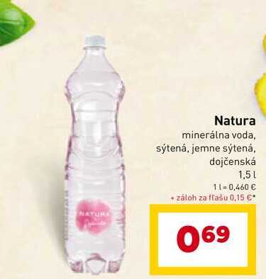 Natura minerálna voda, sýtená, jemne sýtená, dojčenská 1,5l v akcii