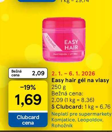 Easy hair gél na vlasy 250 g 