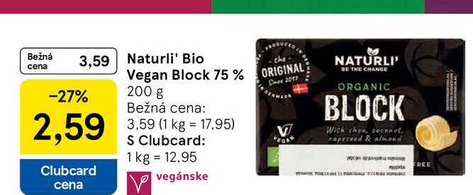 Naturli' Bio Vegan Block 75% 200 g 