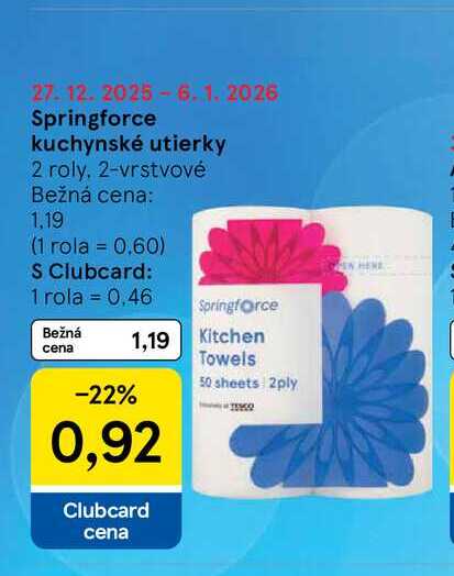 Springforce kuchynské utierky 2 roly, 2-vrstvové 