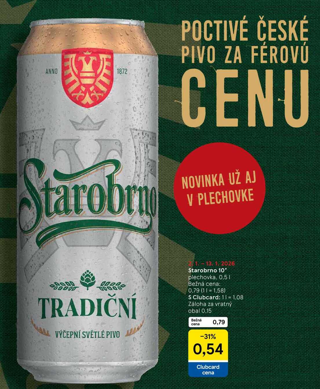 Starobrno 10° plechovka, 0,5l