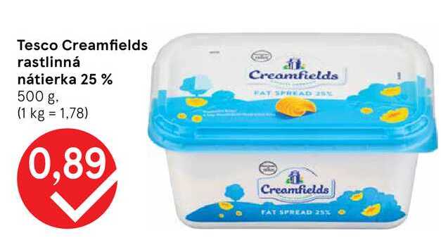 Tesco Creamfields rastlinná nátierka 25 % 500 g