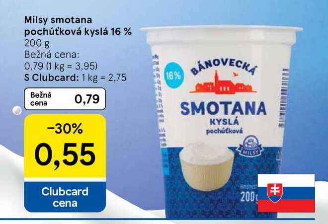Milsy smotana pochúťková kyslá 16 % 200 g