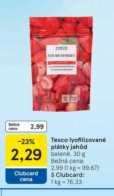 Tesco lyofilizované plátky jahôd balené, 30 g