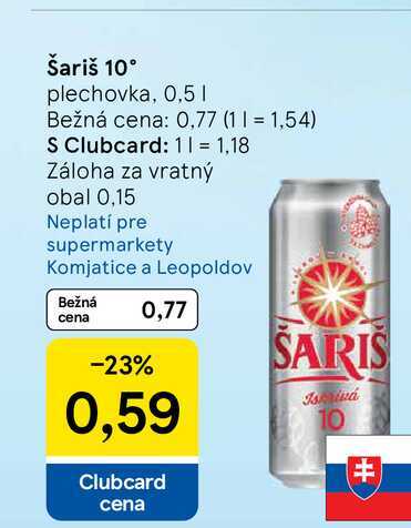 Šariš 10° plechovka, 0,5l