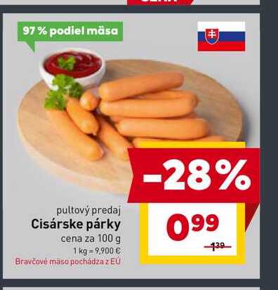 Cisárske párky cena za 100 g
