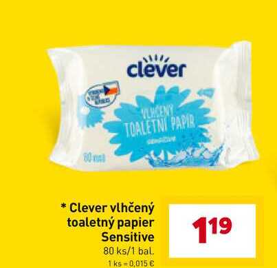 Clever vlhčený toaletný papier Sensitive 80 ks/1 bal.