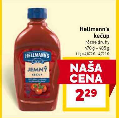 Hellmann's kečup rôzne druhy 470 g-485g 