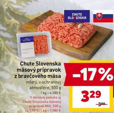 Chute Slovenska mäsový prípravok z bravčového mäsa mletý, v ochrannej atmosfére, 500 g 