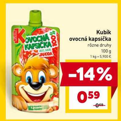 Kubík ovocná kapsička rôzne druhy 100 g