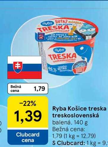 Ryba Košice treska treskoslovenská balená, 140 g 