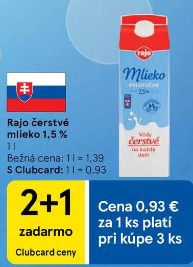 Rajo čerstvé mlieko 1,5 % 1l