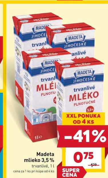 Madeta mlieko 3,5% trvanlivé, 1 l