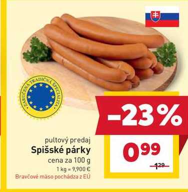 Spišské párky cena za 100 g 