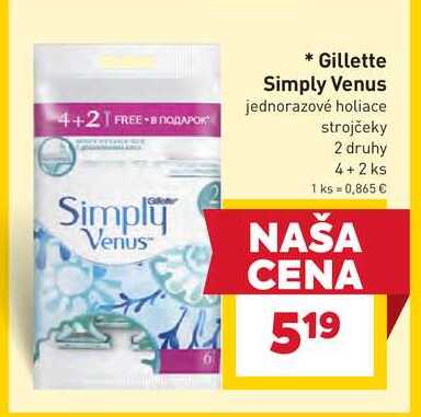 Gillette Simply Venus jednorazové holiace strojčeky 2 druhy 4+2 ks