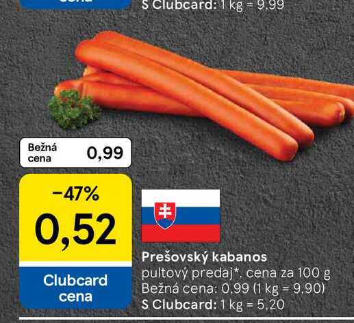 Prešovský kabanos pultový predaj cena za 100 g 