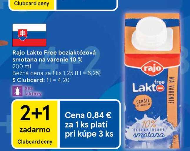 Rajo Lakto Free bezlaktózová smotana na varenie 10 % 200 ml 