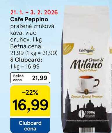 Cafe Peppino pražená zrnková káva, viac druhov 1 kg 