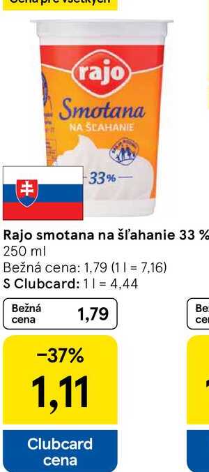 Rajo smotana na šľahanie 33 % 250 ml