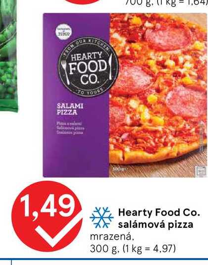 Hearty Food Co. salámová pizza mrazená, 300 g
