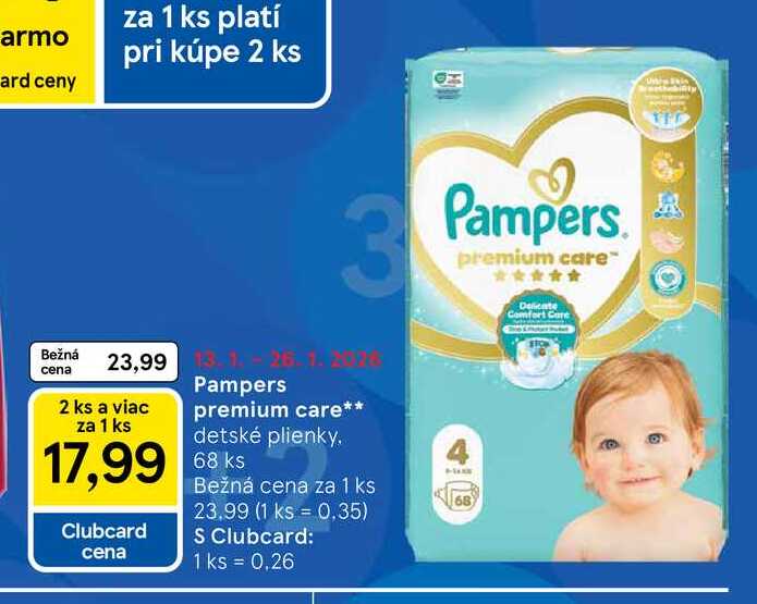 Pampers premium care detské plienky 68ks 