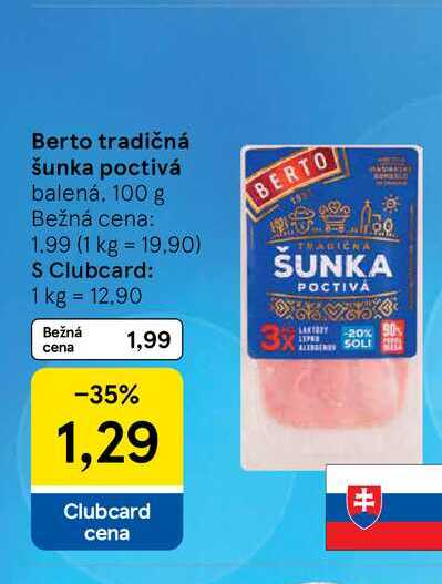 Berto tradičná šunka poctivá balená 100 g