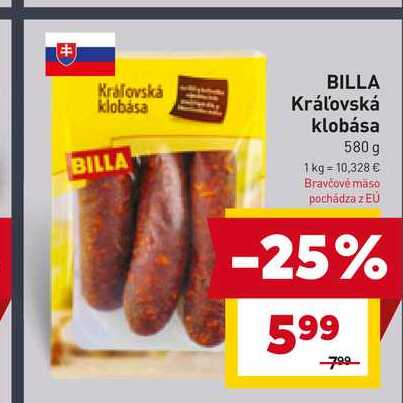 BILLA Kráľovská klobása 580 g 