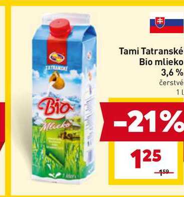 Tami Tatranské Bio mlieko 3,6% čerstvé 1L