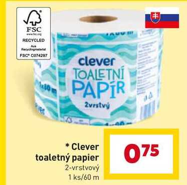 Clever toaletný papier 2-vrstvový 1 ks/60 m