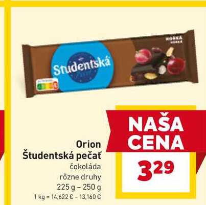 Orion Študentská pečať čokoláda rôzne druhy 225 g 