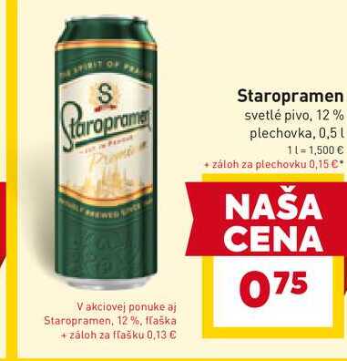 Staropramen svetlé pivo, 12% plechovka, 0,5l