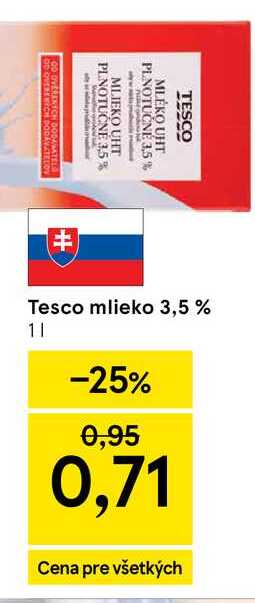 Tesco mlieko 3,5 % 1L