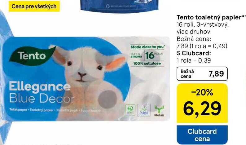 Tento toaletný papier 16 rolí, 3-vrstvový, viac druhov