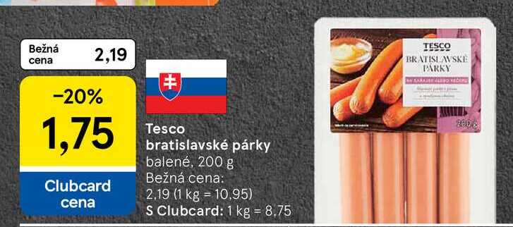 Tesco bratislavské párky balené, 200 g 