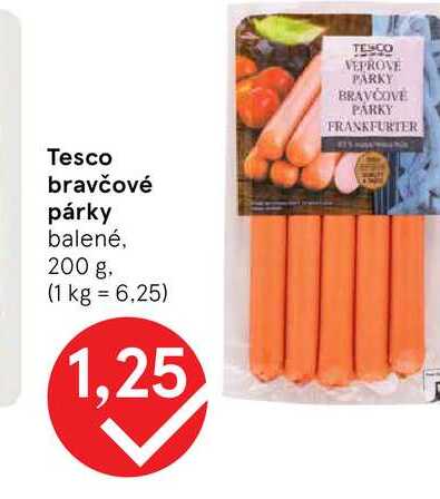 Tesco bravčové párky balené, 200 g