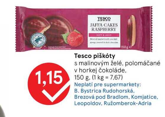 Tesco piškóty s malinovým želé, polomáčané v horkej čokoláde, 150 g